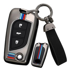 ontto Zinc Alloy Car Key fob Cover Fit for Toyota Yaris Aygo Avensis Hilux Highlander Crown Camry Collara Reiz Scion Keyring Folding Key Case Shell Holder Bag Keychain Accessories 3 Button Black