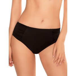 Vivisence 3002 Women's Bikini Briefs Swimwear Patternless Gathered High Waist Set EU (3002) - Black no pattern, size: 44