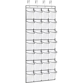 28Large Pockets Over The Door Shoe Organizer, Hanging Shoe Organizer for Closet, Premium Clear Shoe Rack for Door, Shoes Hanger Organizers Storage Holder for Back of Door and 4Metal Hook White