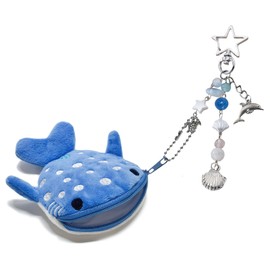 POJIMAL Whale Shark Coin Purse Keychain Cute Plush Keychain Coin Pouch Wallet With Zipper Plush Change Purse Star Seashell Turtle Bag Pendant Bag Charm for Girls Women