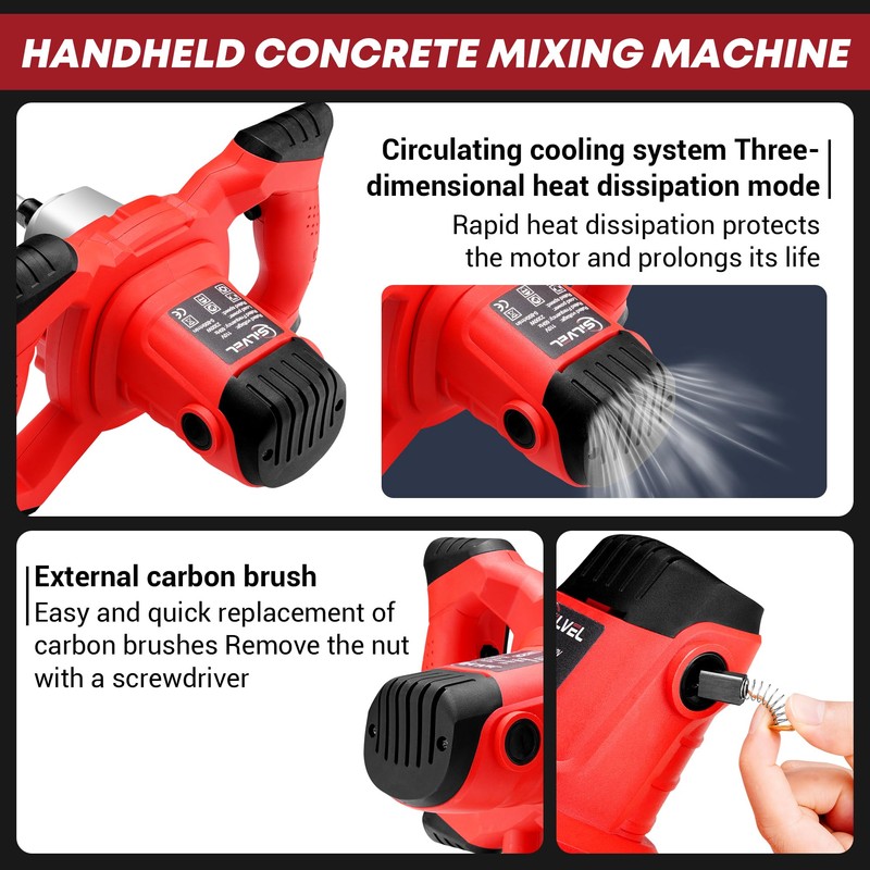 SILVEL Cement Mixer, Max 2400W Electric Concrete Mixer with 6