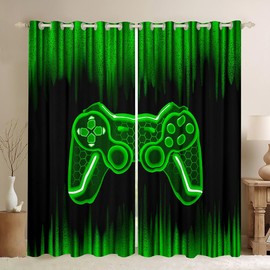 Feelyou Gamer Curtains for Bedroom Living Room (2 Panels, 38 x 45 Inch) Kids Game Controller 30%-50% Blackout Curtains Boys Teens Green Black Darkening Drapes Gaming Window Treatments