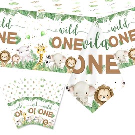 AIBIIN 3 Pack Wild One Birthday Decorations Disposable Plastic Tablecloths Wild One Birthday Themed Green Spring 1st Birthday Boy Baby Shower Party Decorations Table Cover 54 x 108 Inch