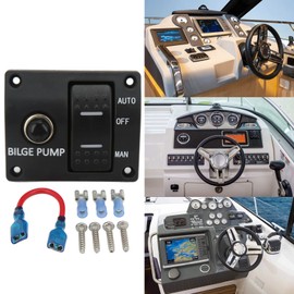 Panel de Interruptores de la Bomba de Achique Interruptor Basculante de Bomba de Achique de 3 Vías para Barco 12 V 24 V Accesorio de Disyuntor Integrado de 15 A para Yate