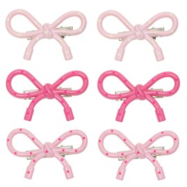 Penta Angel Small Bow Hair Clips 6Pcs Resin Bowknot Hair Pin Clips Coquette Party Accessories for Women (Mixed Pink)