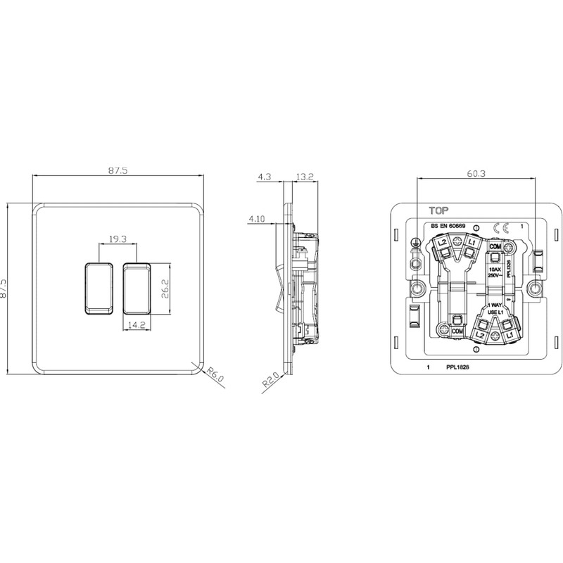Knightsbridge SF3000AT Screwless 10AX 2G 2-Way Switch,Anthracite