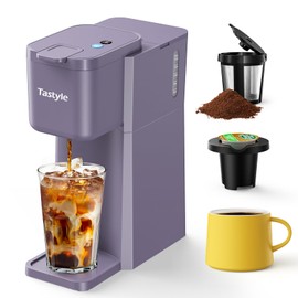 Tastyle Mini Hot and Iced Coffee Maker Single Serve, for K Cup and Ground, 6 to 14 Oz Brew Sizes, with Recipe Book, for Home, Travel, RV, Office and Dorm, Violet