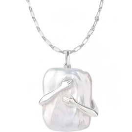 Jude Jewelers Stainless Steel Clam Shell Material Embrace Hug Style Statement Party Pendant Necklace (Silver)