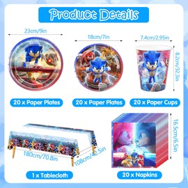 81Pcs Birthday Decorations, Party Decorations Kids' Party Tableware Set, Birthday Party Plates Cups and Napkins Tablecloth 20 Guests