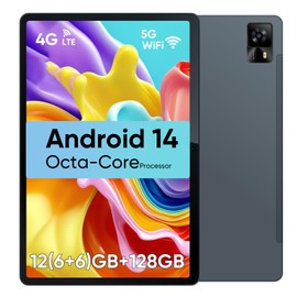 Weelikeit 10.1'' Android 14 Tablet 128GB Storage+12(6+6)GB RAM/1TB TF Octa-Core, 2K Display, 6000mAh, 4G-LTE Android Tablet, Bluetooth 5.0+2.4G/5G WiFi Tablet, 13MP+8MP, GPS, Type-C, Metal Body, Gray