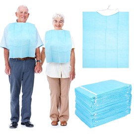 NOLITOY Disposable Adult Bibs for Eating, 30Pcs Blue Apron Bib for Elderly Waterproof Bibs Sheet Liquid Repellen t Bibs Clothing Protectors for Personal Use Home Care