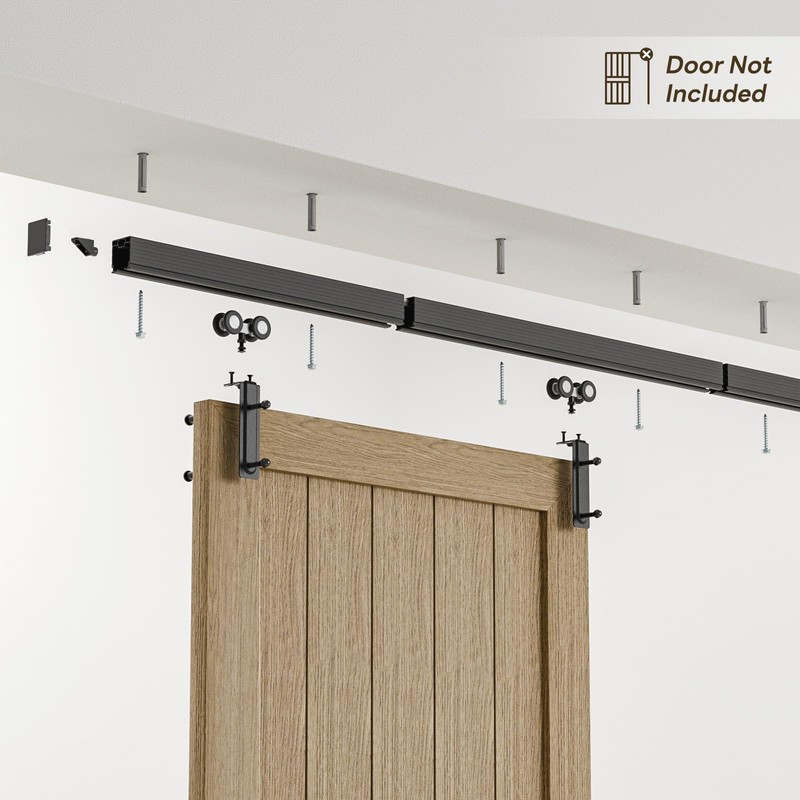 8FT Ceiling Mount Box Rail Barn Door Hardware Kit,Heavy Duty