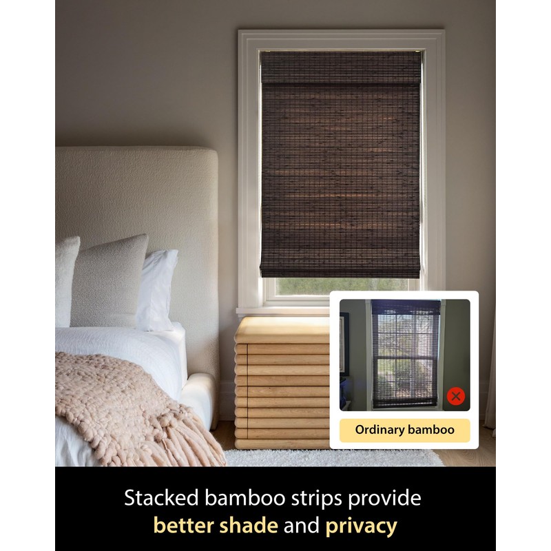 UNISHADES Cordless Bamboo Roman Shades for Windows, Size (26.5" W