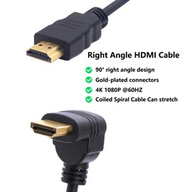 LANMINGLEL Right Angle HDMI Coiled Cable 90 Degree Down Angle HDMI Male to HDMI Male Spring Spiral Cord High Speed Supports 4K 60Hz 1080P Compatible for TV PC Laptop