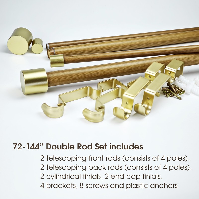 ILAISIHOME 1-1/8 Inch Diameter Wood color Curtain Rods with Cap