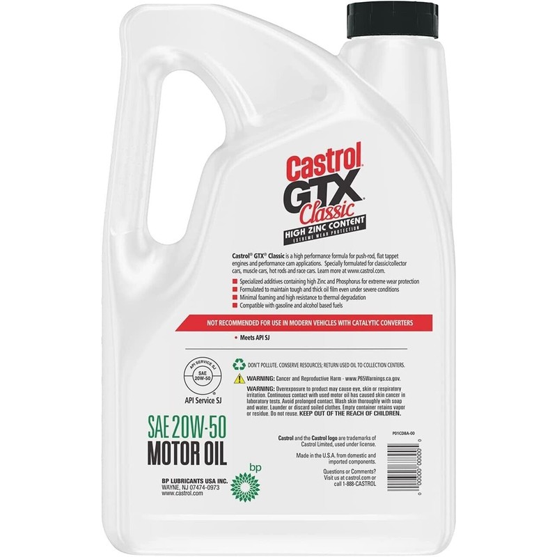 Castrol GTX Classic 20W-50 Conventional Motor Oil, 5 Quart Jug