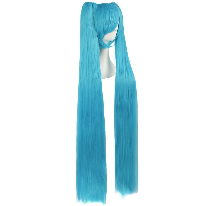 MapofBeauty 48" Straight Cosplay Wig + 2 Clip On Ponytails