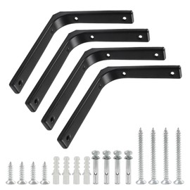 Cjueiom 4 Pcs 6 Inch Black Shelf Bracket, L Shaped Bracket, Angle Brackets Heavy Duty for Bookshelf Table Furniture Window Wall Wood Board, 150mm*125mm