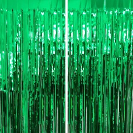 PATIKIL Tinsel Foil Fringe Curtains 3.3x8.2 Ft, 4 Pack Metallic Tinsel Streamer Curtains Backdrop Photo Booth Props for Birthday Party Decorations Wedding Holiday Decor, Green