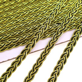AIETSYEI Gold Trim Metallic Floral Gimp Braid Trim Lace 0.3" Wide x 12 Yards Centipede Edge for Craft & Decor (BlackGold)