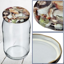 KADAX fi82 mm Screw Lid, Twist-Off Lid Set Made of Metal, Replacement Lids for Mason Jars, Lids with 6 Locking Teeth for Jars and Preserving Jars (Pack of 10, Mushrooms)