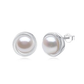 YAMI Pearl Stud Earrings for Women, 925 Sterling Silver Pearl Studs Earrings, 8-8.5MM Cultured Freshwater White Pearl, Hypoallergenic for Sensitive Ears, Mother Day Jewelry Gift