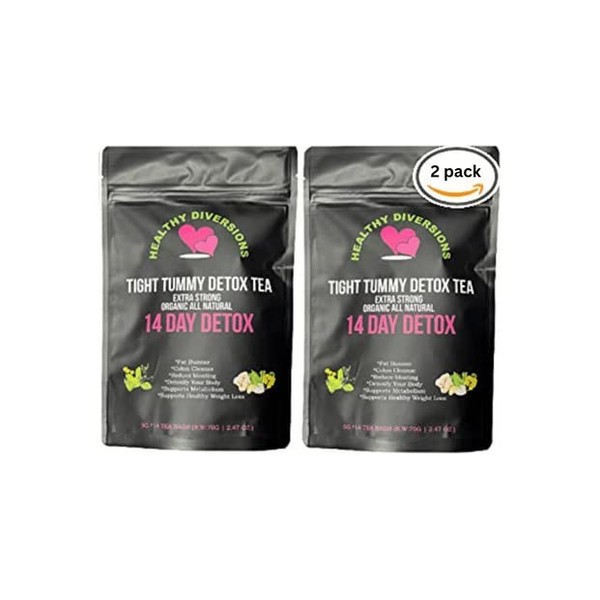 Healthy Diversions Tight Tummy Detox Tea, Extra Strength Results Within a Week Reduce Bloating Herbal Tea Bags, Wellness & Energy Support 14 Tea Bags, 2.4oz