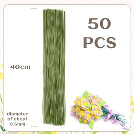 POPOYU 50Pcs Florist Wire,Flower Wire Stems,Floristry Wires for Wreath Making,Florist Wire Green,Bouquet Wire Craft Wire Florist for Flower Stub Stem Handmade DIY Craft Flower Arranging Supplies