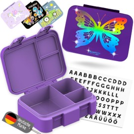 BEARFOOT Bento Box Compact, BPA-Free Children's Lunch Box for School & Nursery, Leak-Proof Lunch Box for Girls and Boys, Practical, Lightweight and Compact (GLOW Butterfly Dark Purple, 650 ml)