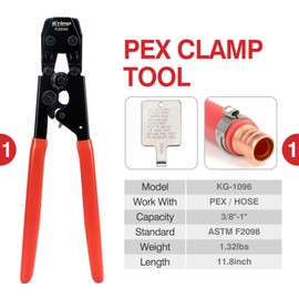 iCRIMP KIT-1096D PEX Clamp Tool Kit for 3/8 to 1 inch PEX Cinch Clamps, with 20pcs 1/2 inch & 10pcs 3/4 inch PEX Cinch Clamp Rings, PEX Tubing Cutter, All-in-one PEX Crimping Tool Kit