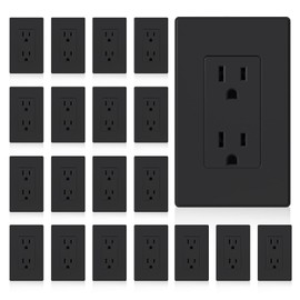 ELEGRP Matte Black Standard Decorator Electrical Wall Receptacle Outlet, 15A 125V, 2 Pole 3 Wire, Non- Tamper Resistant, NEMA 5-15R, Self-Grounding, Wall Plate Included, UL Listed, 20 Pack