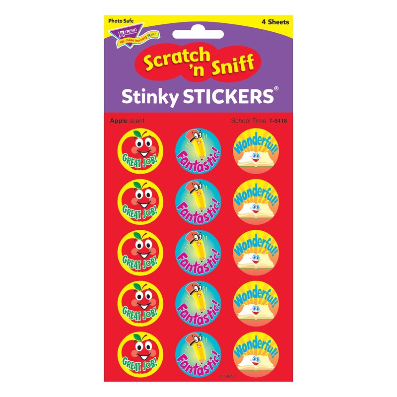 60 x School Time Scratch 'n Sniff, Smelly Stickers (Apple