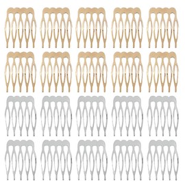 Qoaimu 20 Pack Hair Side Combs - 5 Teeth Small Metal Crafting DIY Slide Combs for Fine Hair, Bridal Wedding Veil - Silver and Gold