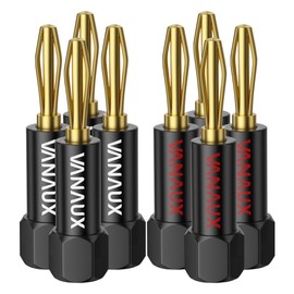 VANAUX Banana Plugs (Closed Dual Screw) - Gold Plated Speaker Plugs Connector for Speaker Wire, Amplifier, Receiver, Banana Wall Plate-Black (4 Pairs/8 Pieces)