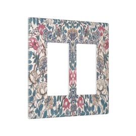 Rougui Decorative Outlet Covers William Morris Bird Plants Blue Red Flower 2 Gang Wall Plate Double Rocker Decora Light Switch Cover Plate Jumbo Dual Electrical GFCI Switch Plate Cover