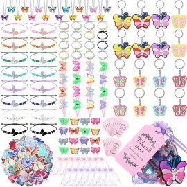 XunYee 129Pcs Butterfly Party Favors for Girls – Keychains, Hairpins, Jewelry, Bags