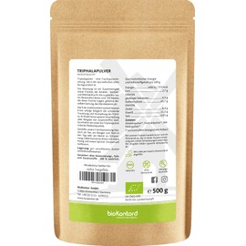 Triphala Powder Organic 500 g I Ayurveda Fruits Amla, Haritaki, Bibhitaki I 100% from Controlled Organic Cultivation I Laboratory Tested I bioKontor