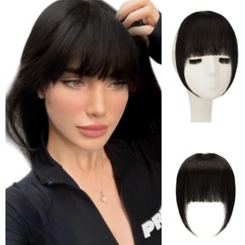 Sofeiyan Bangs Clip-In 100% Remy Real Hair Fringe Bangs, One Piece Human Hair Clip in Pony, Fringe Extensions, Natural Bangs with Temple Hair Pieces, Real Hair Extensions for Women