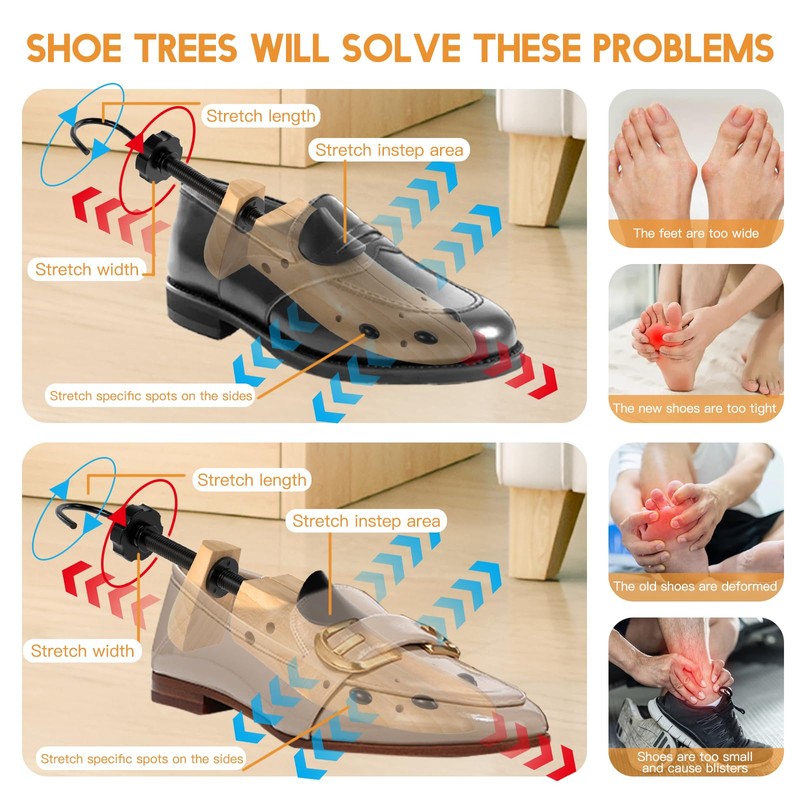 UHIAGREE Wooden Shoe Stretcher, 4-Way Shoe Expander Widener Shoe Tree