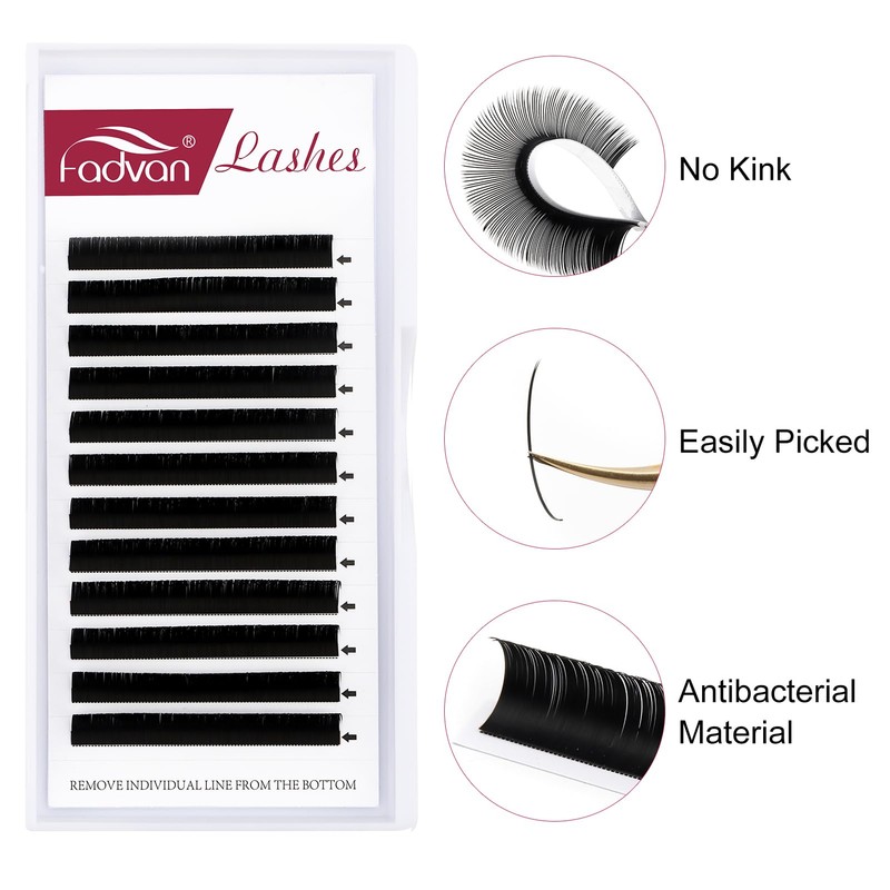 FADVAN Flat Lashes, 0.20D Curl Eyelash Extension, 1:1, Ellipse Flat