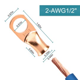 10PCS Battery Cable Ends, 2 Gauge Wire Connectors 1/2 Copper Wire Lugs, Bare Copper Eyelets with Heat Shrink Tubing by HOUSUN