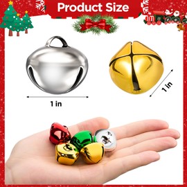 Sooez Jingle Bells for Crafts, 100PCS 1inch Large Craft Bells with Crisp Sound, Colorful Christmas Bells Bulk for Crafting Christmas Decorations Halloween, 4 Bright Colors Jingle Bell Festival Party