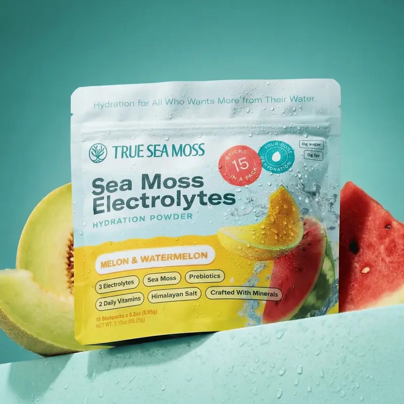 Sea Moss Electrolyte Powder Packets Melon Watermelon Flavor, Natural Hydration