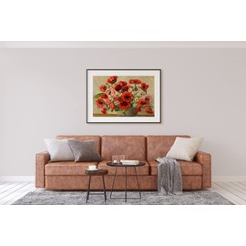 SYMON Poppy Red 11ct Canvas Cross Stitch Kit Cross Stitch Beginner Cross Stitch Printed 40x50cm