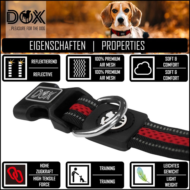DDOXX Reflective Airmesh Dog Collar - Sturdy and Adjustable Puppy