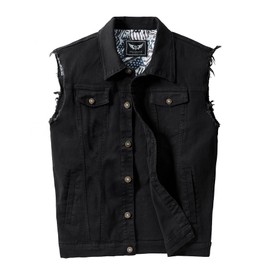 RongYue Men's Casual Button-Down Trucker Denim Vest (Black, XX-Large)
