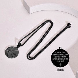 MEALGUET I Can Do All Things through Christ PH4:13 Basketball Pendant Necklace,Stainless Steel Bible Verse Engraved Sport Jewelry Gift for Athletes, Men's Basketball Fans Team Player Gift Idea