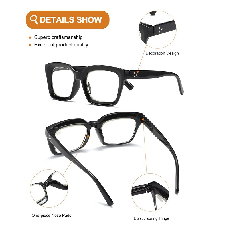 ZXYOO 3 Pack Oversize Square Design Reading Glasses for Women,