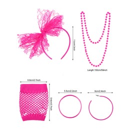 Blulu 80s Accessories for Women Costume Lace Headband Earrings Fishnet Gloves Necklace Bracelet for 80's Party (Rose Red)
