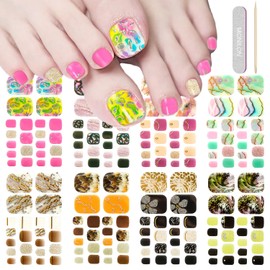 MOLILON 8 Sheets Toes Nail Wraps, Self Adhesive Toe Nail Stickers for Women Girl, Nail Polish Strips, Gel Nail Strips for Toes with Nail File, Wooden Stick (Gradient Color, Gold Stripe, Marble)